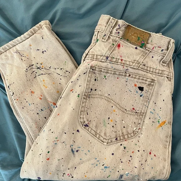 Colorful Paint Splatter Reworked Vintage Levi Denim Jeans - Picture 1 of 6